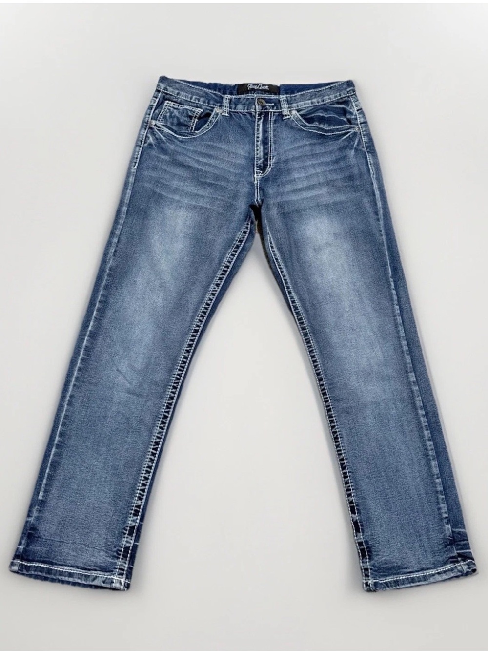 TRUE LUCK Classic Straight Stretch Blue Denim Designer Jeans Size 34x30